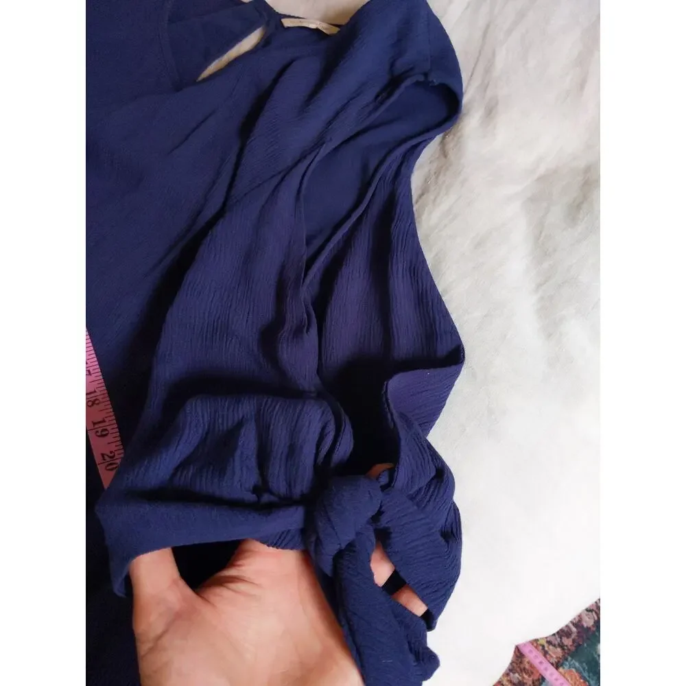 Soft Surroundings Navy Cold Shoulder Ruffle Tie Sleeve Dress Plus Size 3X Boho - Picture 10 of 13